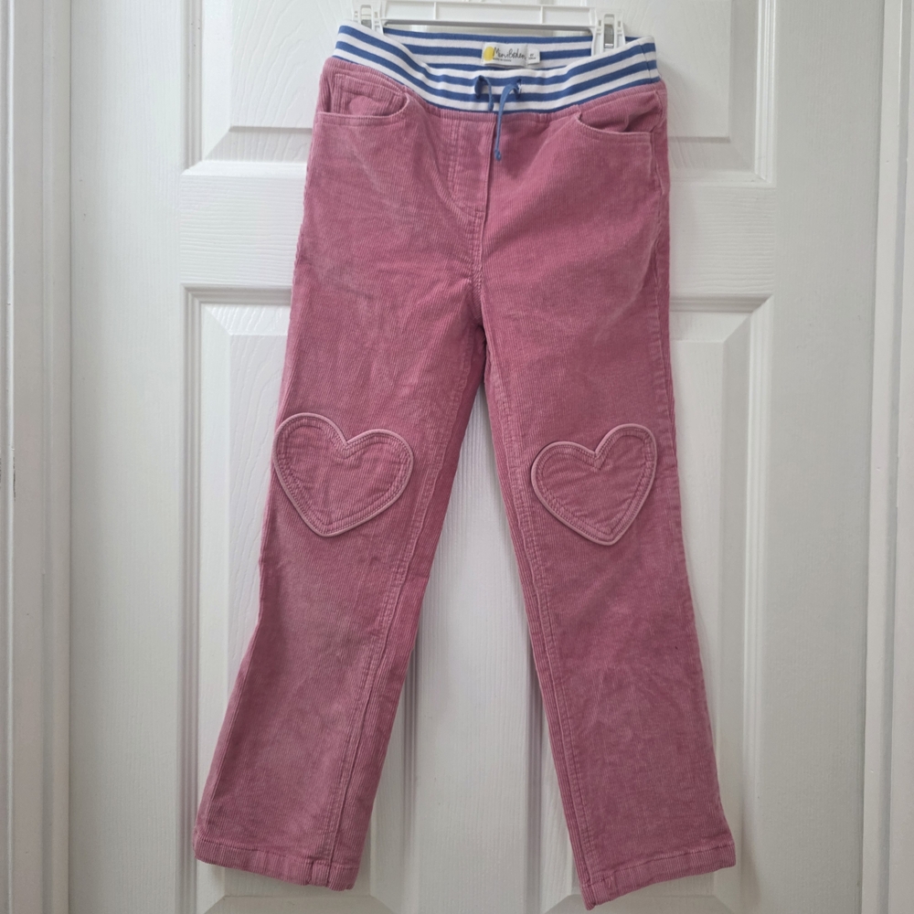 Mini Boden Pink Corduroy Pants with Heart Details